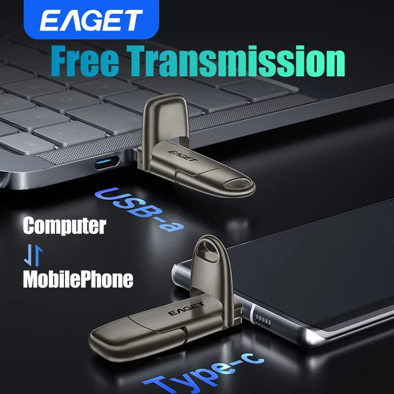 Eaget Pen Drive a Stato Solido 1000MB/s USB3.2 Gen 2 Tipo C, Flash Drive 1TB 512GB 256GB 128GB per PC Smartphone Tablet