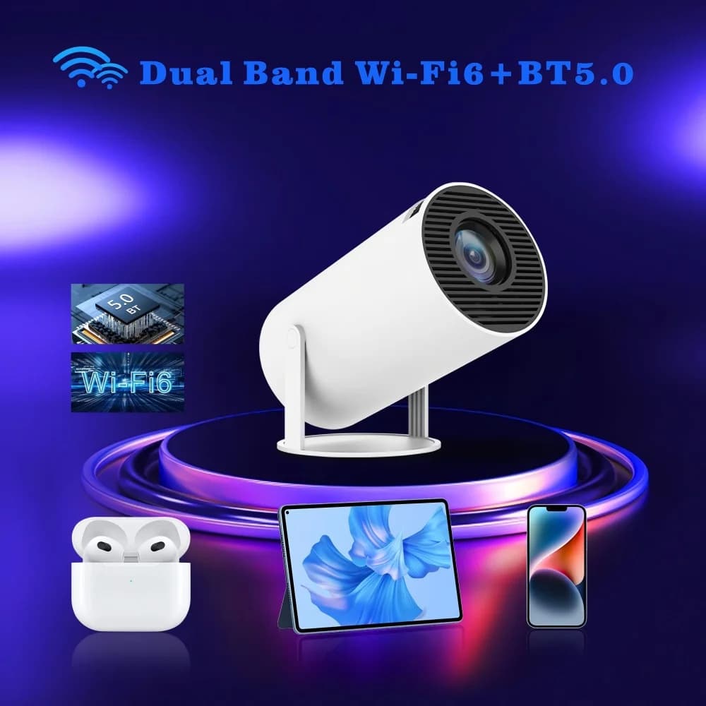Mini Projector WiFi Bluetooth 1080P Supported Portable Home Theater with Built in Apps 130" Display for Smartphone TV Stick