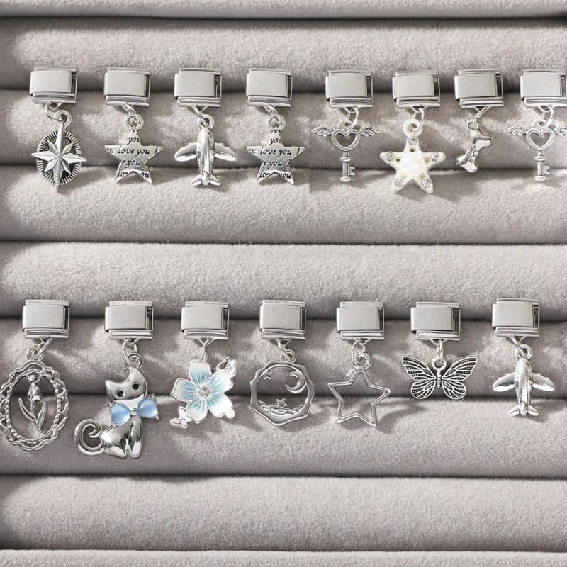 Cute Y2K Cat Butterfly Heart Flower Crab Star Bow Pendant Italian Charm Link Stainless Steel Fit 9mm Bracelet DIY Making Jewerly