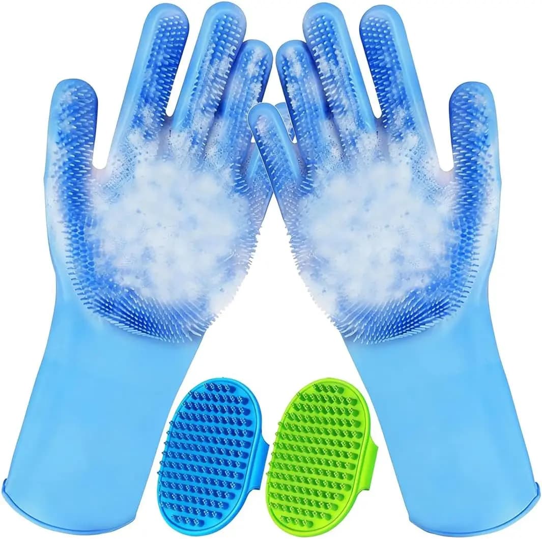 Kit per la toelettatura di animali domestici (4 pezzi) per cani e gatti, guanti per il lavaggio e spazzola da bagno, spazzola per doccia e shampoo, spazzola per massaggio