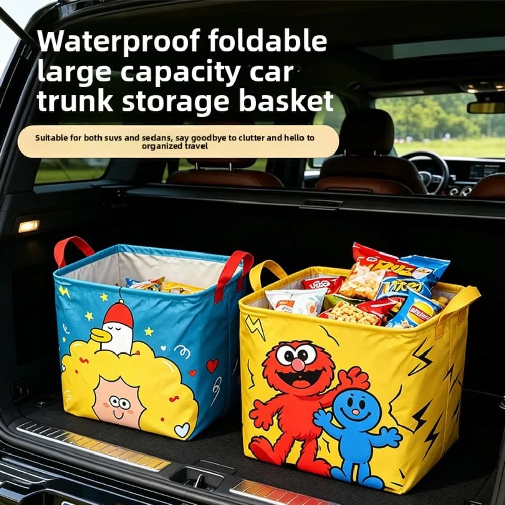 1pc Foldable Car Trunk Storage Box Multifunctional Auto Sundries Organizer Basket for Vehicle Daily Travel Supplies