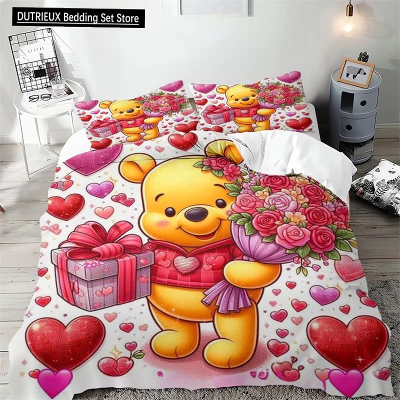 Set copripiumino Winnie The Pooh, set biancheria da letto, cucito a mano, federa in microfibra, copripiumino, set multi-pezzo per ragazzi e ragazze