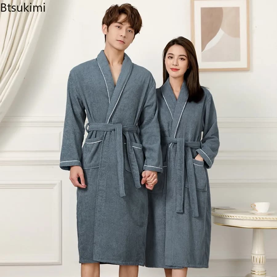 100% Women's Cotton Sponge Bathrobe Unisex Soft Bathrobe for Men and Women's Night Bathrobe Casual Bathrobe for Home