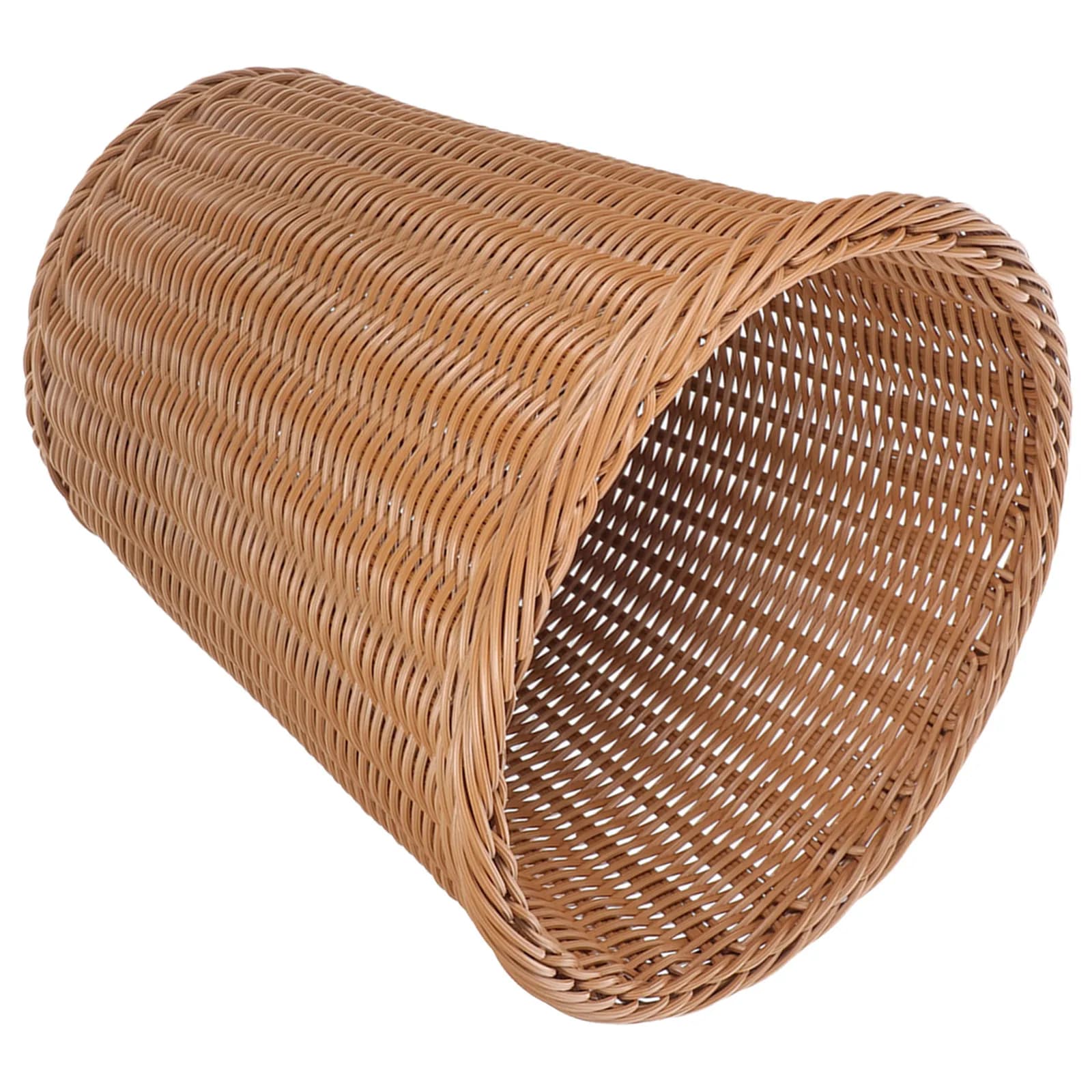 1Pcs Rust Resistant Iron Trash Basket Imitated Rattan Wastebasket Home Storage Trash Container Woven Rubbish Bin for Office