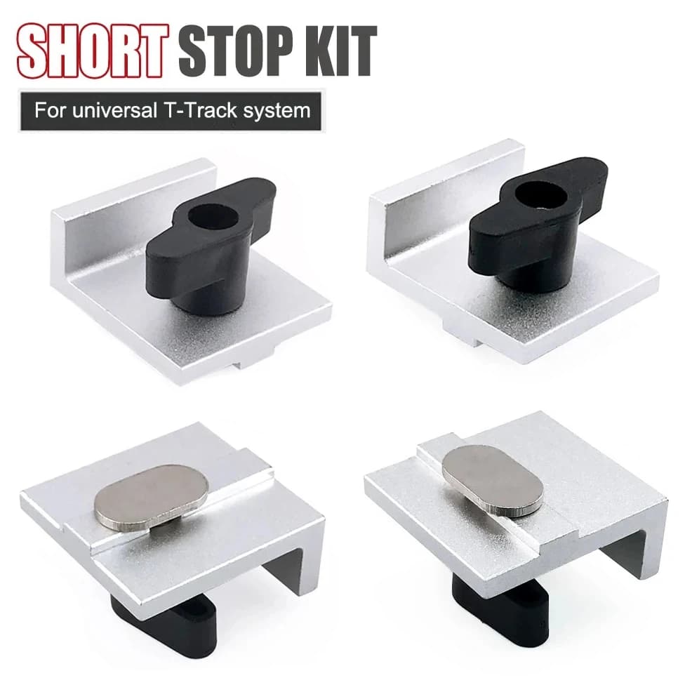 Set di 4 blocchetti di bloccaggio per T-Track, fermi bidirezionali in alluminio argentato per la lavorazione del legno, perfetti per la fresatura, la levigatura e le trapanature.