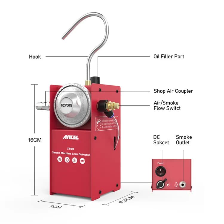 Analizzatore di motori elettrici ANCEL S100 Rilevatore di perdite di fumo per camion e auto Efficace diagnosi evap per tubi con