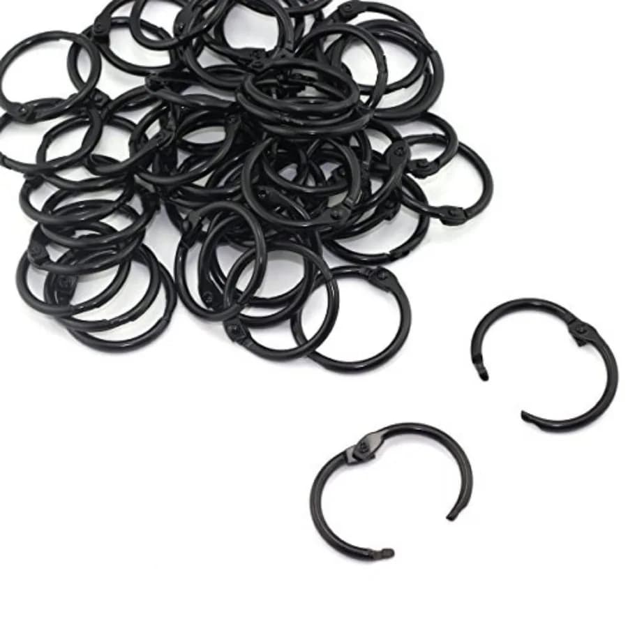 50pcs 1" Black Book Ring Metal Loose Leaf Book Binder Hinged Buckle Rings Scrapbook Sketchbook Craft Photo Album DIY Binding Ri