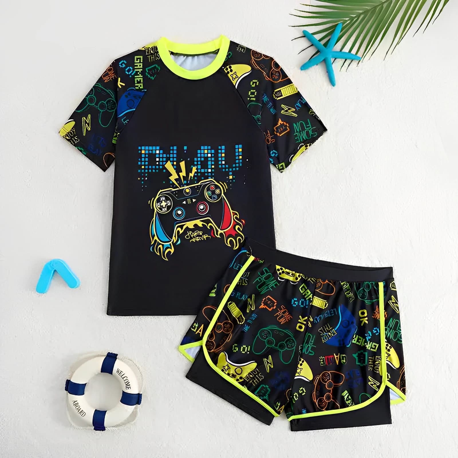 Two-piece swimsuit for children 2026 with printed shorts, for summer and beach