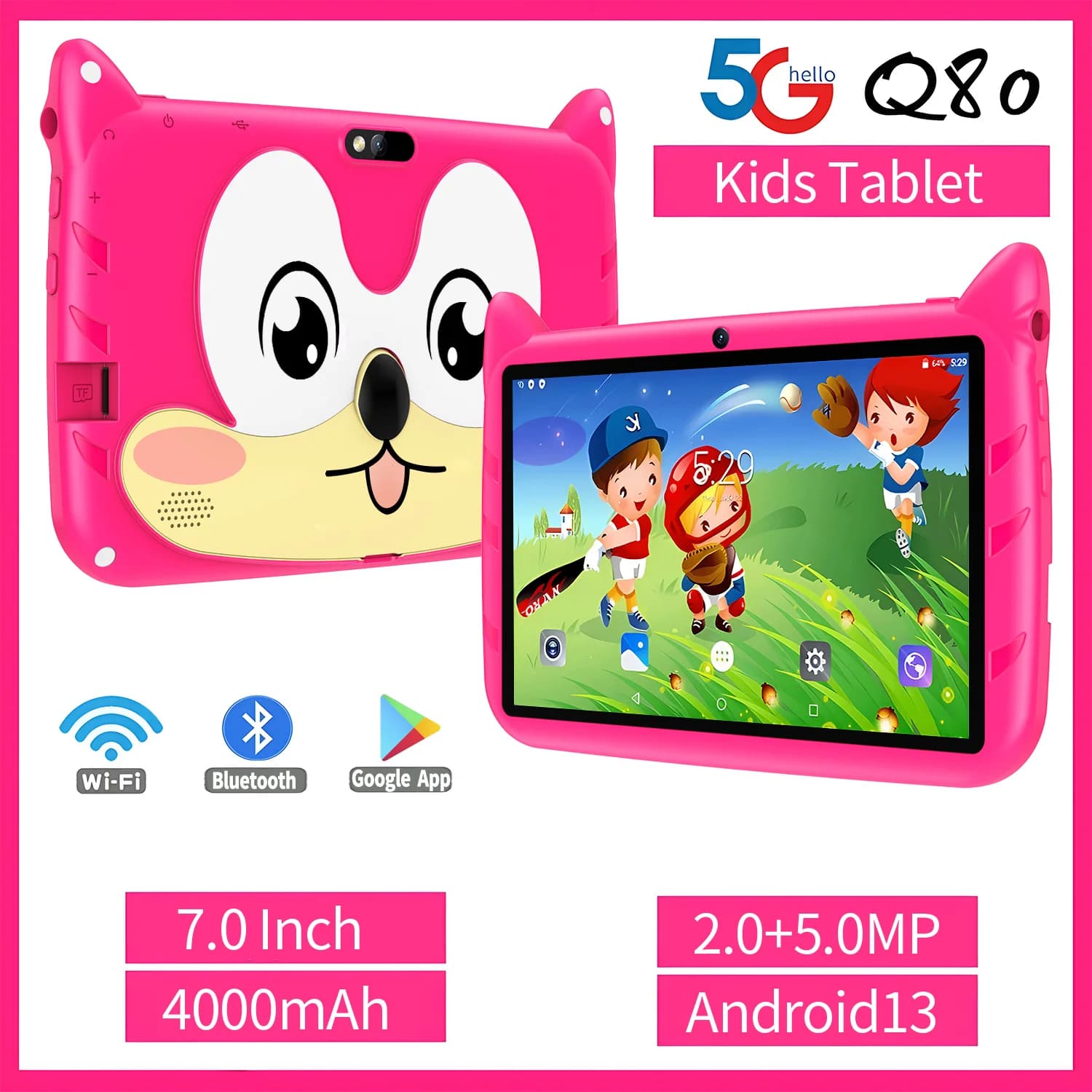 New 7-inch Children's Tablet with Android System 13, Quad Core, 4GB RAM, 64GB ROM, WiFi 5G, Bluetooth, Google, for Learning and Education, PC with 4000mAh Battery