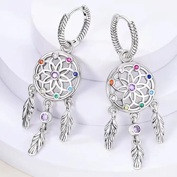 925 Silver Earring For Women Dreamcatcher Feather Lady Drop Earring Fine Jewelry