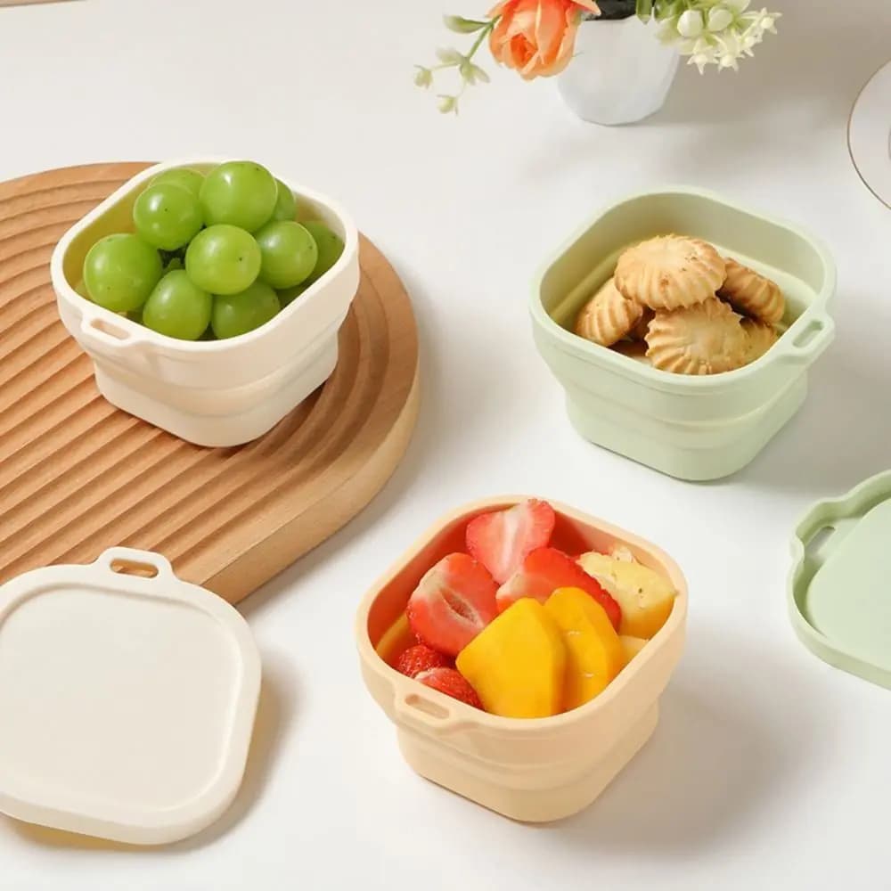 Large Capacity 400ml Foldable Lunch Box Silicone with Lid Camping Bowls Non slip bottom Sealing Food Storage Container Travel