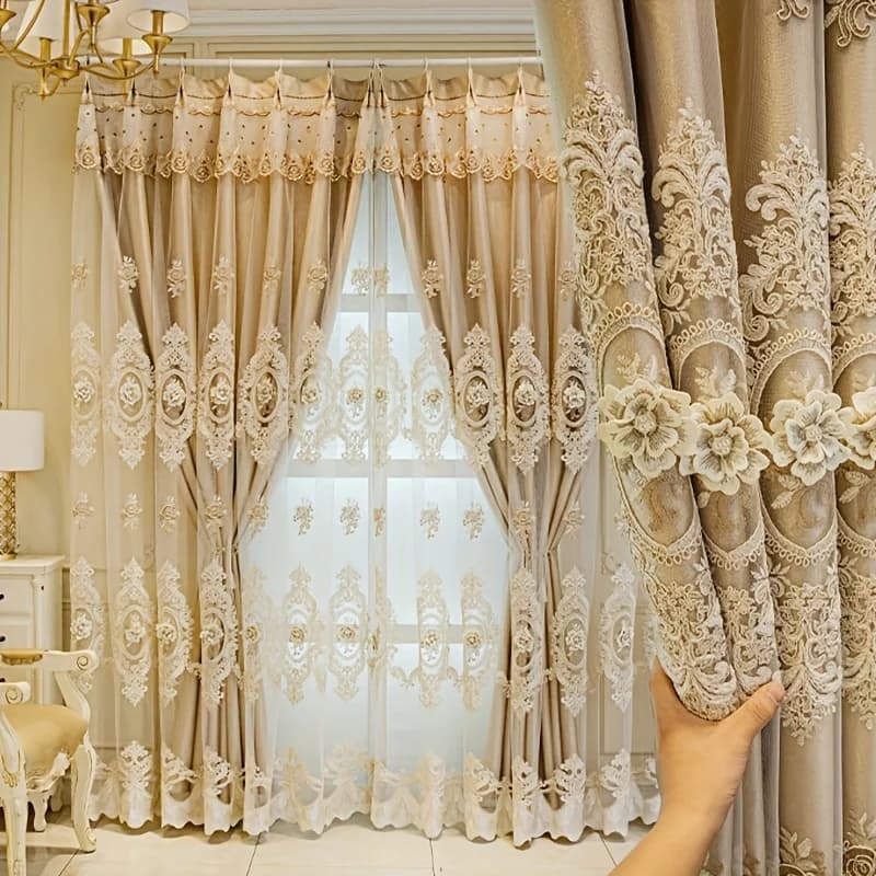 1 pz Tende Oscuranti di Lusso Stile Francese Europeo con Mantovana - Pannelli a Doppio Strato Adatti per Camere da Letto e Soggiorni, Tende con Occhielli, Tende Oscuranti, Eleganti Trattamenti per Finestre