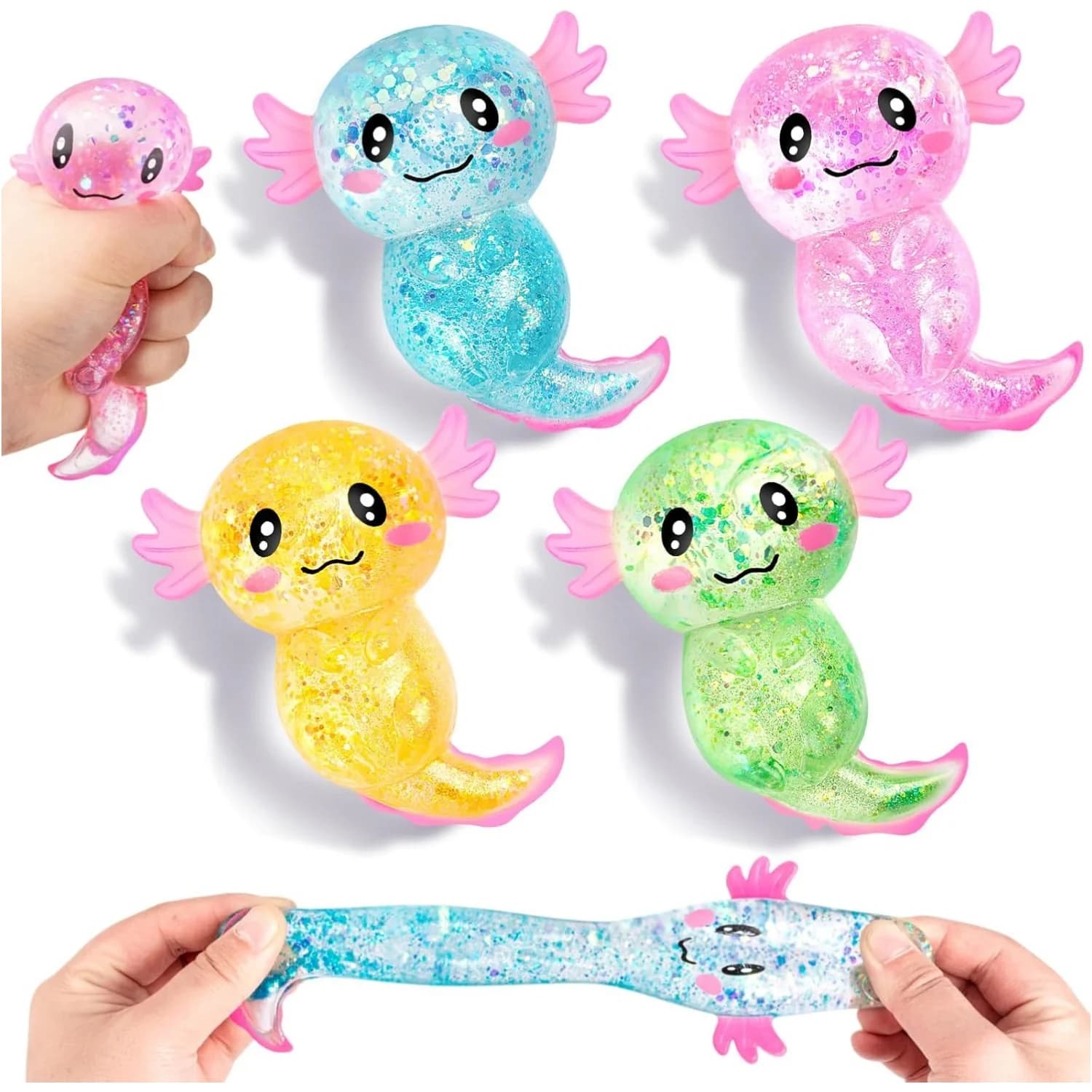 Giocattolo Antistress Axolotl Morbido e Glitterato, Giocattolo Sensoriale a Forma di Anfibio per Bambini, Regalo Rilassante per Feste di Compleanno
