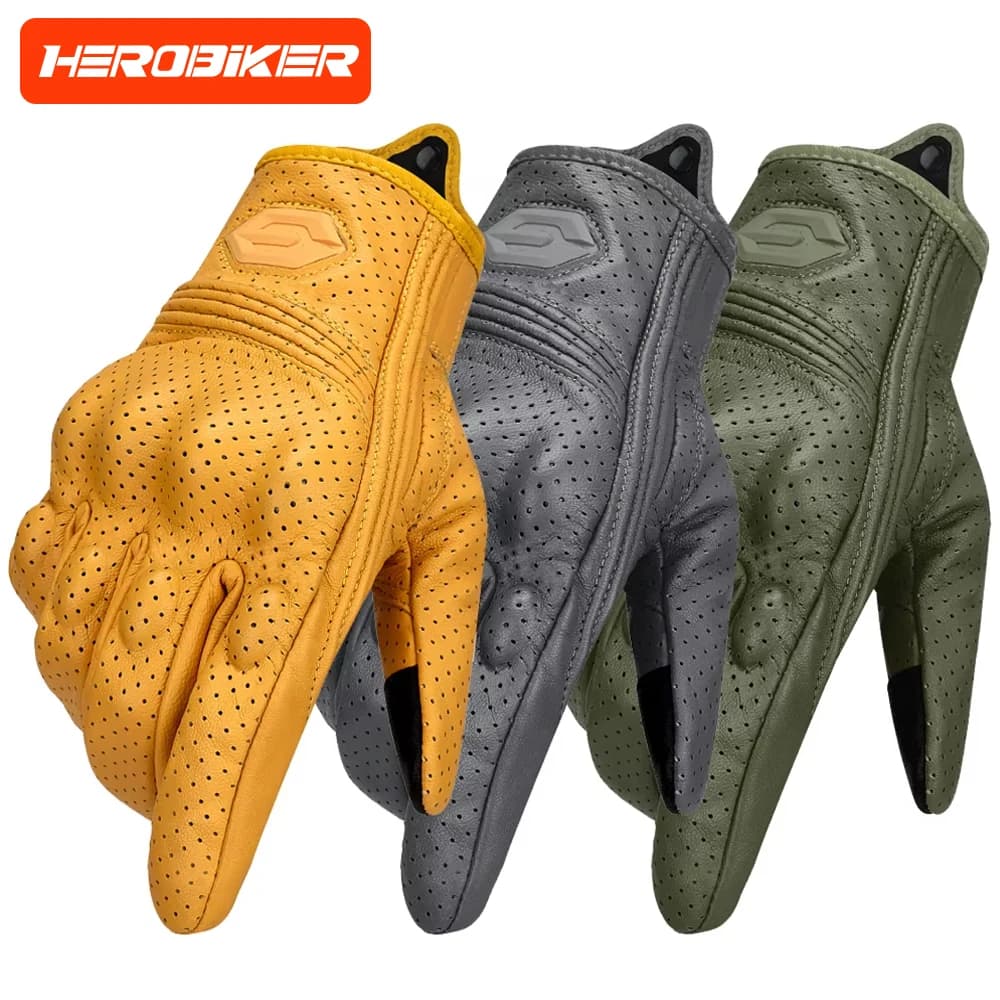 Guanti da moto Guanti da corsa fuoristrada touch screen traspiranti antigoccia Guanti da equitazione a dita intere in pelle di capra