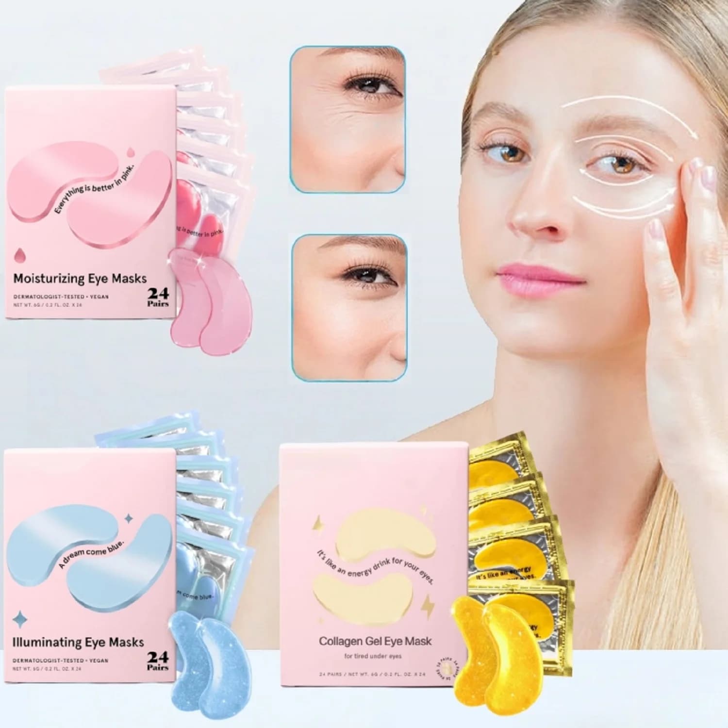 6/24 paia maschera per gli occhi patch idratante gel al collagene idratante illumina le maschere per gli occhi alleviare gli occhi stanchi ridurre le occhiaie maschera per gli occhi