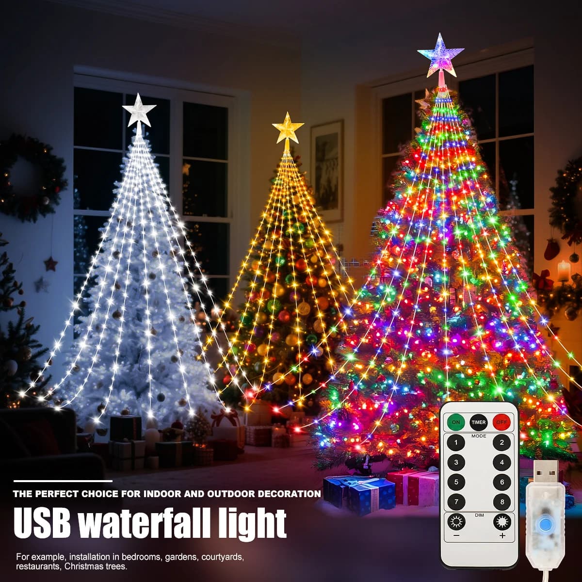 Outdoor LED Christmas Tree Decorations USB 2/3M Lights Waterproof fairy lights 8 modes Indoor courtyard wedding party lighting