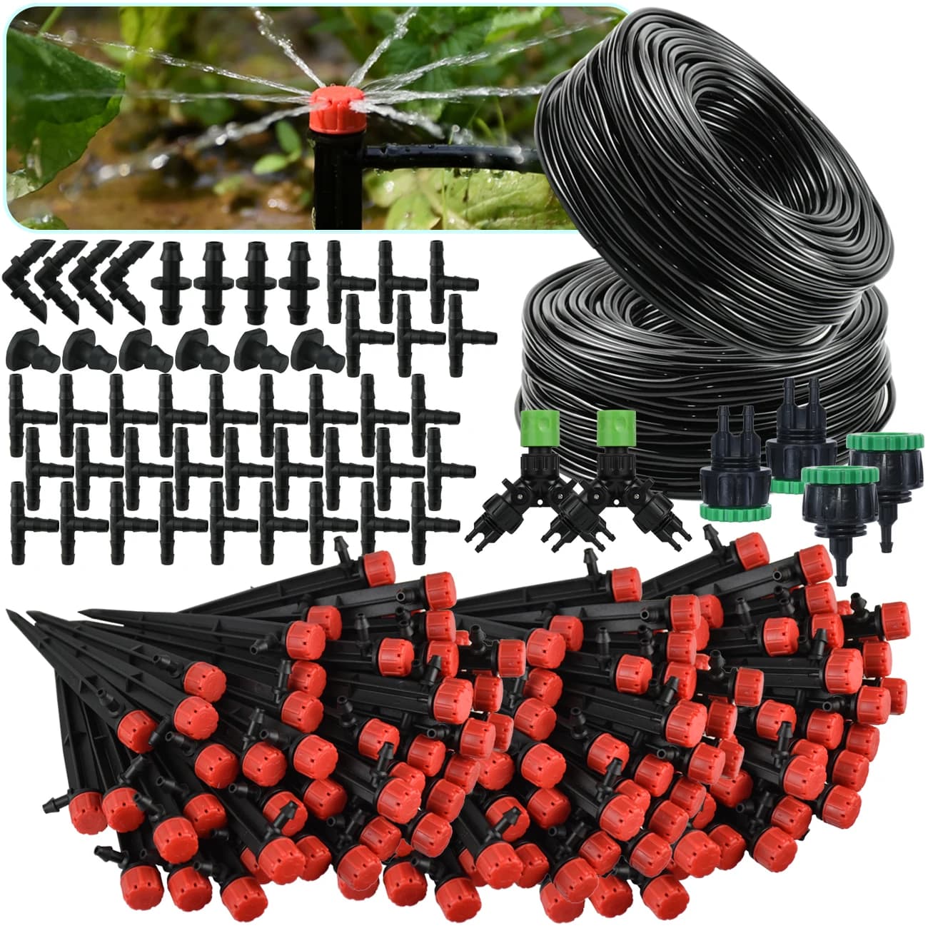 5-60M automatic drop irrigation system with 4/7mm garden hose and micro irrigation kit with 1/4''' adjustable dripper