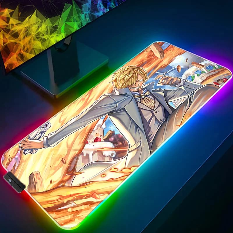 LED Mouse Mat RGB Office Desk Mat One Piece Sanji Computer Game Mouse Mat Rubber Keyboard Accessories for PC Mouse Mat Tablet Mat