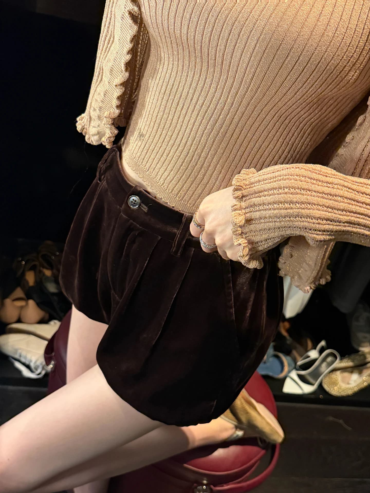 Fbb Limit Black Velvet Pumpkin Shorts Casual Silk Blend Slimming Loose Fit Versatile Women's Citywalk Straight Leg Pants