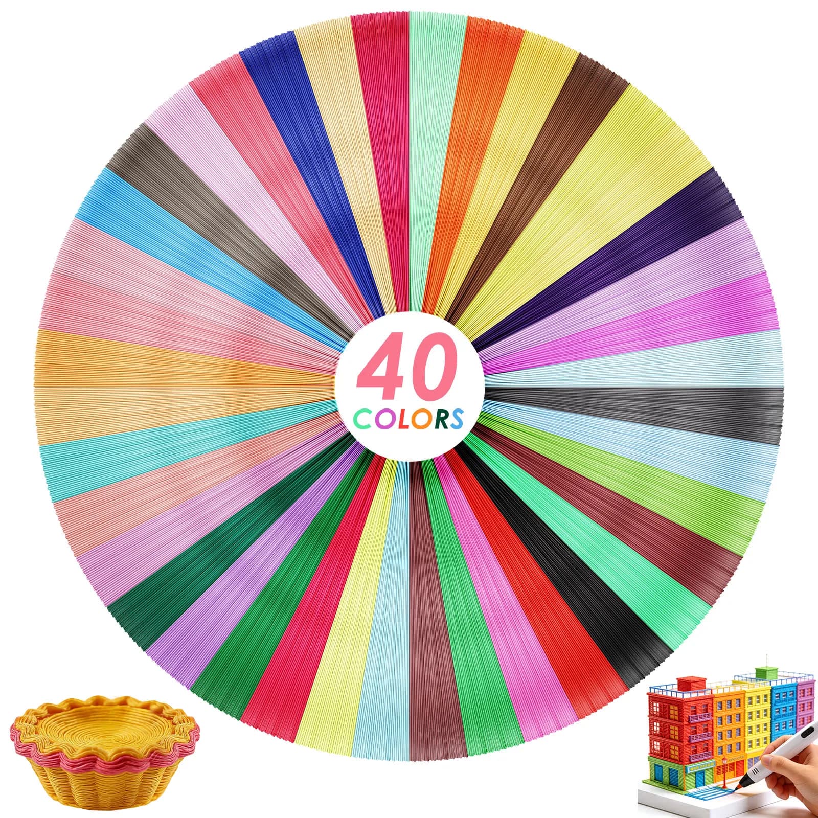 PCL 5M 1.75mm 3D Pen Filament, 40 Colors, 3D Pen Reels, PLA Printing Cables, High Precision Printing Materials, 3D Printer Cable
