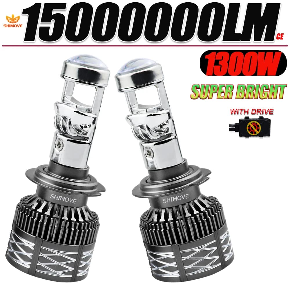 Faro LED per Auto 1300W 1500000LM H7 H4 Canbus con Mini Lente, Lampadina Proiettore LED H11 H8 H9 9005 9006 HB4 6000K per Auto e Moto