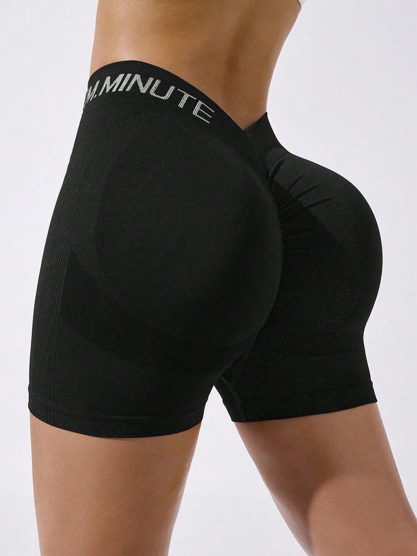 Women's Breathable Nylon Letter Shorts V-Shape Butt Lift Yoga Running Cycling