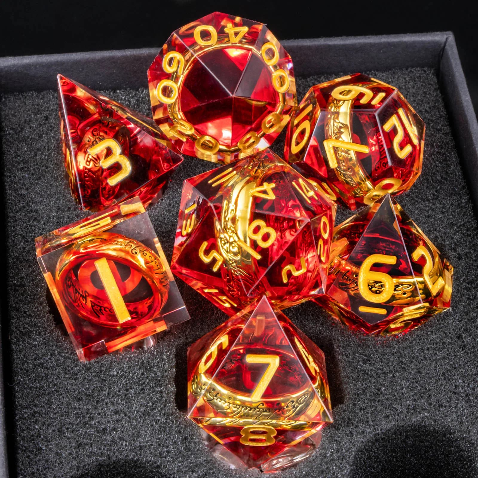 Set di dadi Magic Lord Rings, dadi DnD Red Dungeon Dragon, set di dadi D&D LOTR in resina per giochi di ruolo, dadi D e D Sharp Edge