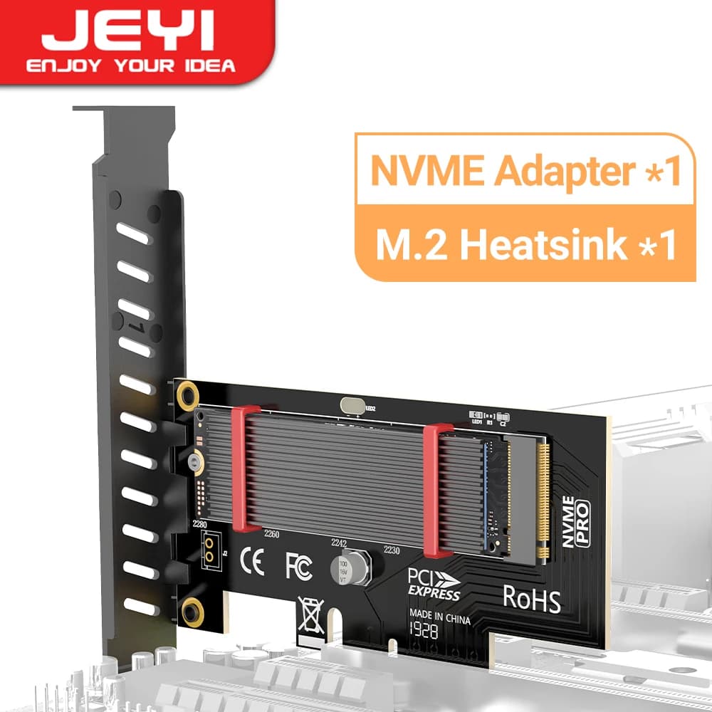 Adattatore JEYI PCIe a NVMe con dissipatore di calore SSD in alluminio, scheda di espansione 64Gbps M.2 ssd Gen4 PCIe 4.0 X4 X8 X16 per desktop