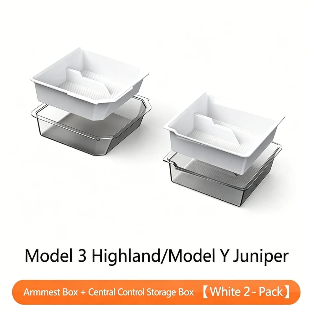 Double Layer Center Console Organizer Tray Insert for Tesla Model 3 Highland 2024+ / Model Y Juniper 2025+ with Sunglasses Holder, Center Console Storage Box, Tesla Model 3 / Y Accessories 2024 2025 (White)
