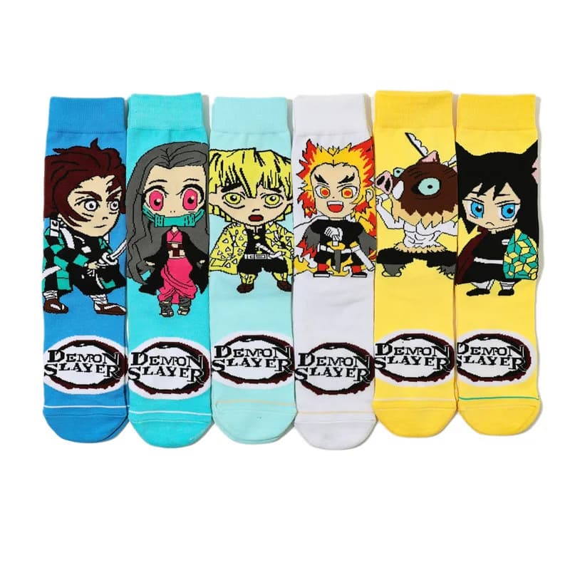 6Pairs for Demon Slayer Mid length socks sweat absorbing anime trendy socks Hip Hop Street Fashion for Men Women
