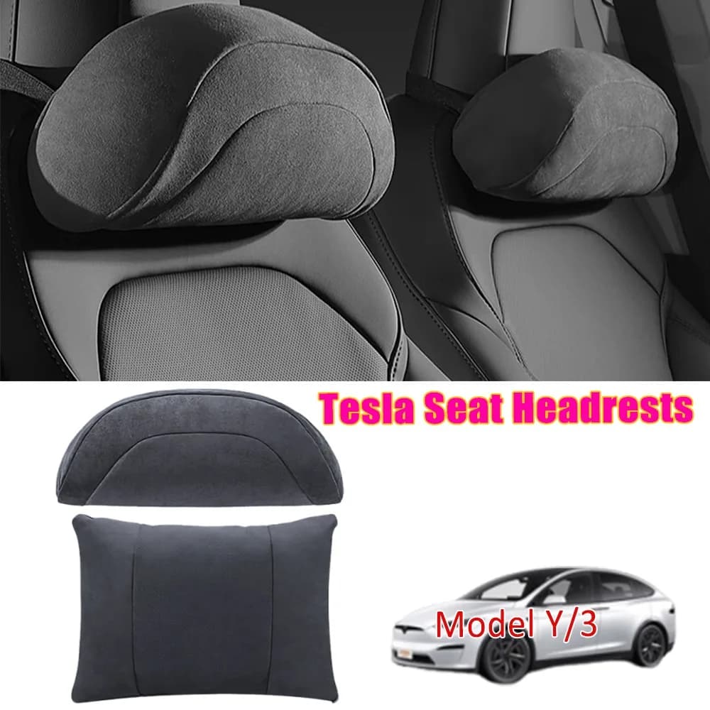 For Tesla Model Y/ 3 Headrest or Lumbar Pillow Ergonomic Suede Support Soft Comfort Pressure Relief Interior Decor