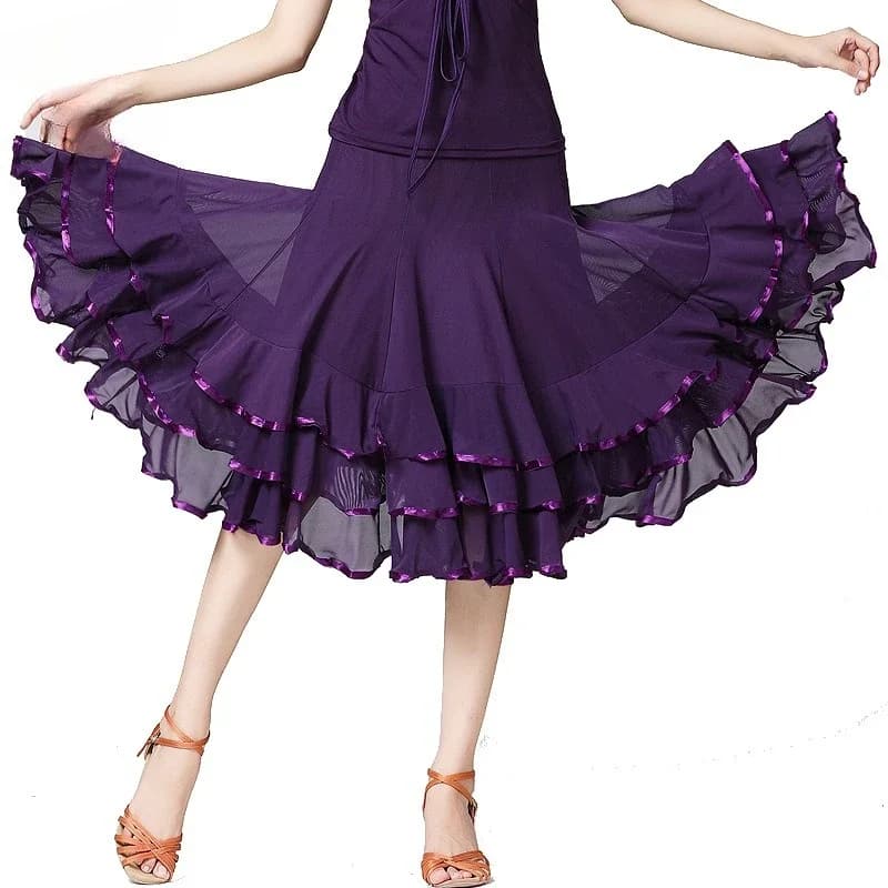 Latin Dance Skirt Mesh Circle Stage Performance Costume Social Dance Midi Skirt