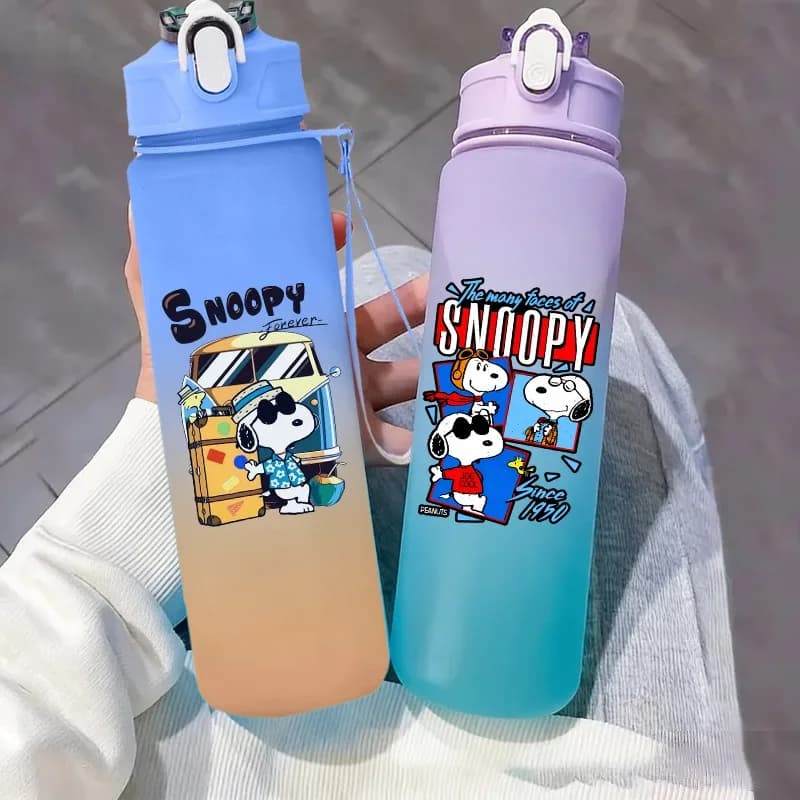 750ml Snoopys Water Bottle with Straw Cute Cartoon Anime Pattern Printed Water Cup Unisex Portable Sports Bottles Party Gifts