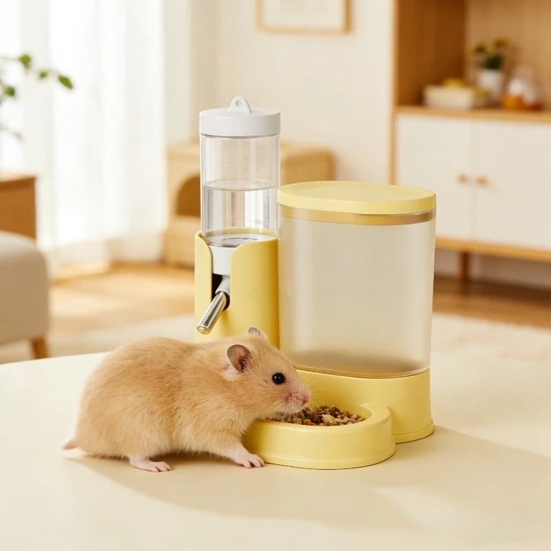 Distributore Automatico 2 in 1 per Cibo e Acqua per Criceti con Bottiglia e Beccuccio a Sfera, Contenitore per Alimenti per Piccoli Animali
