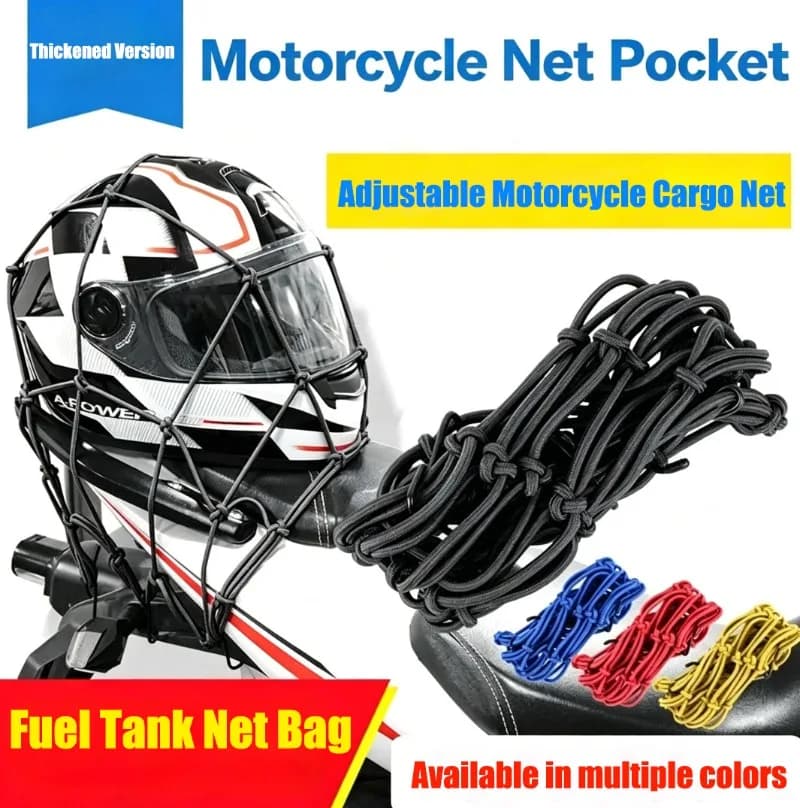 Nuova Rete per Casco Moto, Rete Portaoggetti per Serbatoio, Cinghie di Fissaggio Casco, Rete Portaoggetti per Casco Bici Elettrica, Indispensabile per Motociclisti