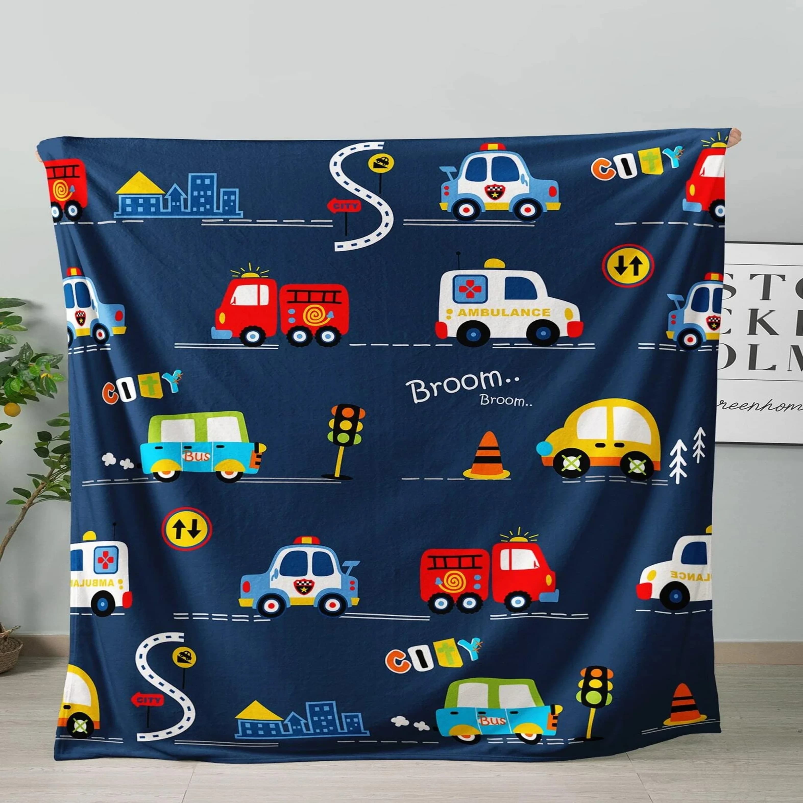 Coperta in flanella con motivo auto, morbida, casual, calda, multiuso, per ufficio, campeggio, viaggi, regalo per tutte le stagioni