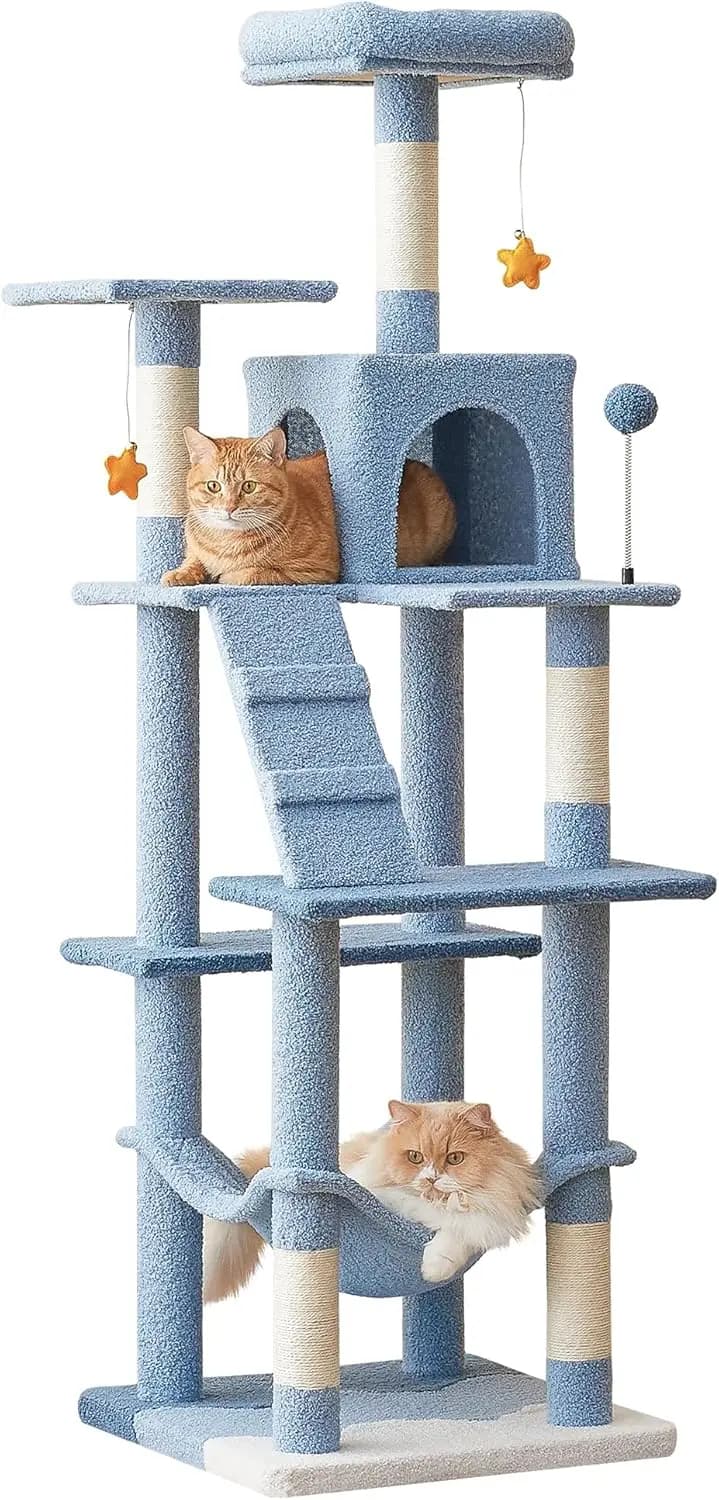 Albero per gatti a tema per gatti da interno, torre multilivello da 63,8 pollici con posti di grattamento rivestiti in sisal, piattaforma imbottita