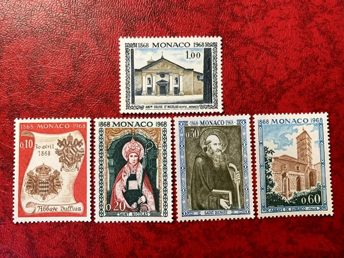 5Pcs/Set New Monaco Post Stamp 1968 Abbey St Nicholas Church Engraving Postage Stamps MNH