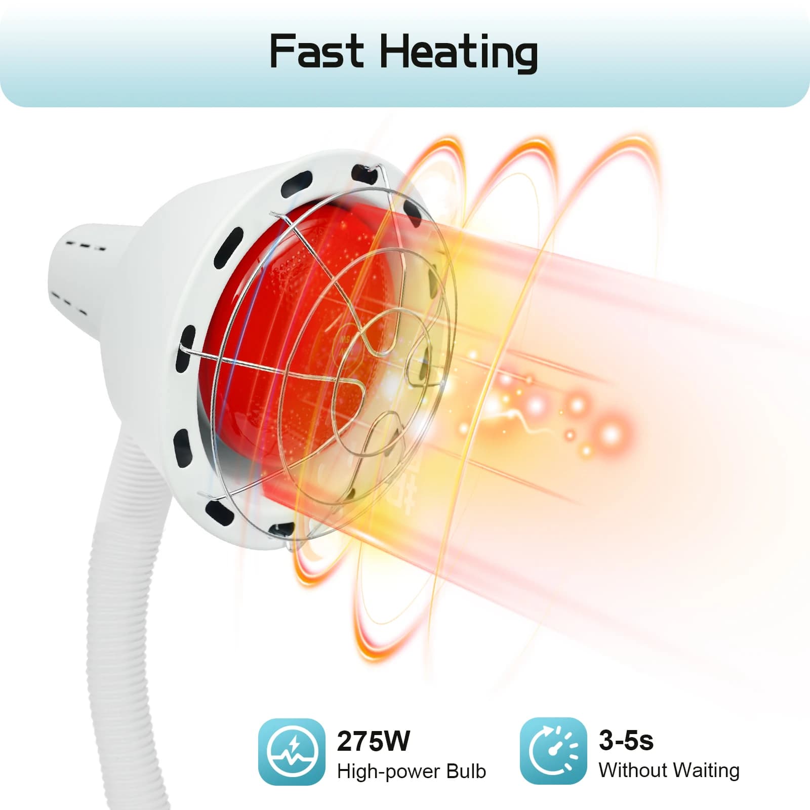Lampada termica a infrarossi a doppia testa con supporto, 275W 360 ° Lampada regolabile per terapia della luce rossa con ruote e telecomando per alleviare il dolore