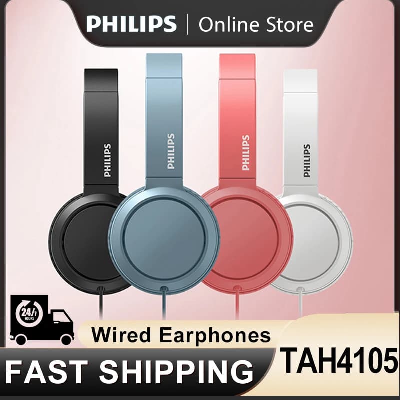 Philips TAH4105 Wired Headphones HiFi stereo 3D with microphone 3.5 mm Sport Race Music Auricolari Original Headphones