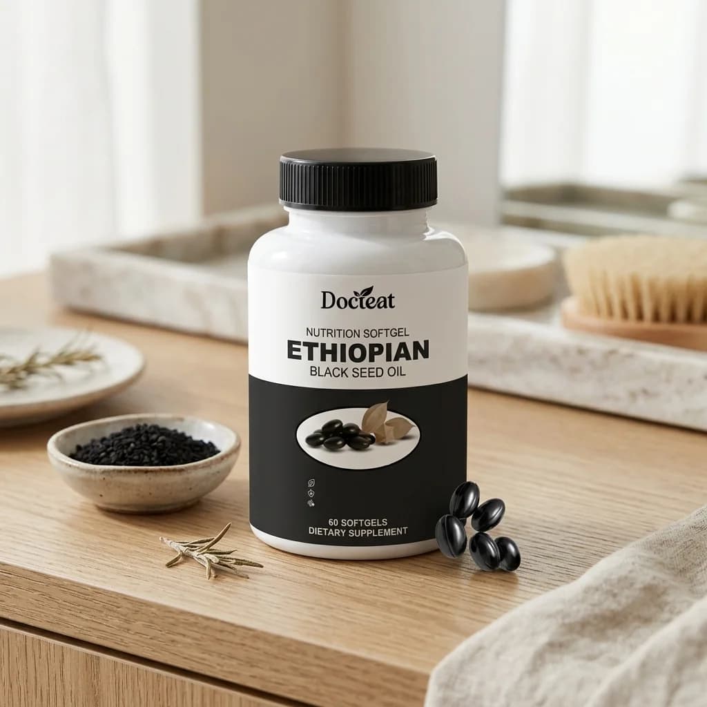 Docteat Olio di Semi Neri in Capsule Morbide 60 Pezzi, Integratore con Vitamina C e D3, Zinco, Estratto di Zenzero per Supporto Immunitario e Salute Intestinale