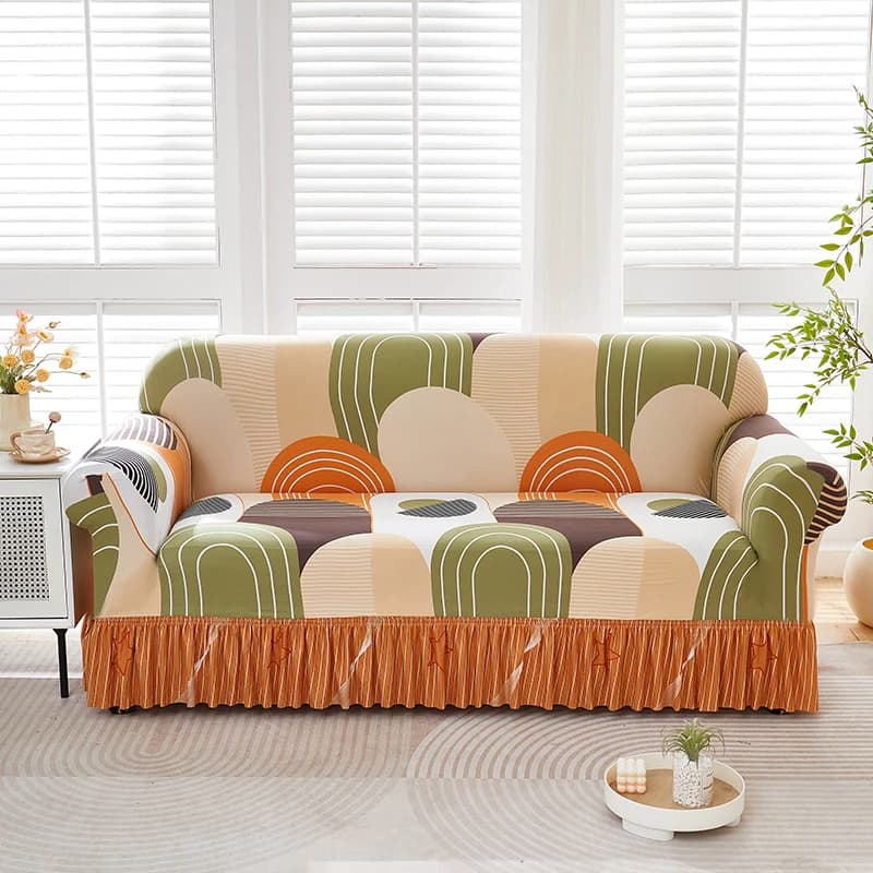1-Piece Elastic Pleated Skirt-Style Sofa Cover, All-Inclusive Sofa Cover, Suitable for All Seasons, Simple Modern Sofa Protector, Suitable for Living Room, Study, Bedroom, Hotel, and Guesthouse Sofa Cover