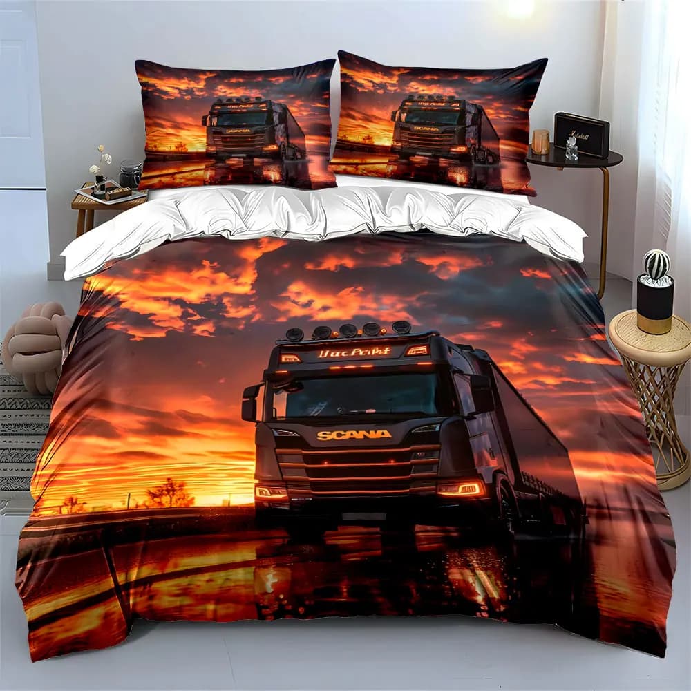 Luxury truck on sunset road Print Soft Comfortable Duvet Cover Bedding Set Included 1*Duvet Cover 2*Pillowcases Luxury Gift