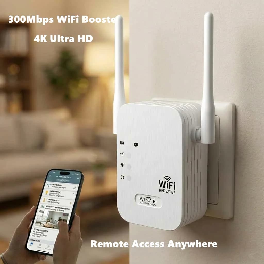 Ripetitore WiFi 300Mbps, Amplificatore di Segnale Wireless, Estensore di Portata 2.4G con Accesso Remoto tramite App e Monitoraggio Smart Home