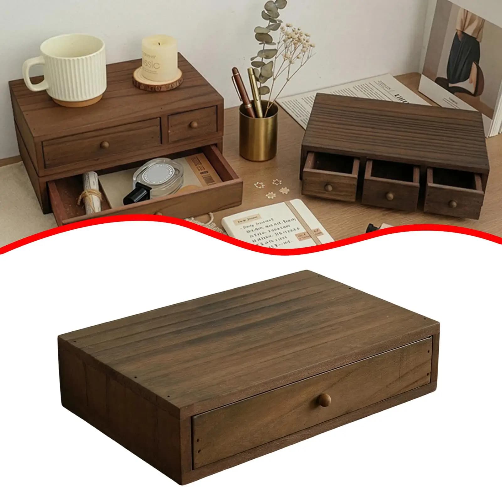 Supporto per Monitor con Organizer da Scrivania in Legno, Cassetto Portaoggetti Durevole per Ufficio, Studio o Spazi di Lavoro