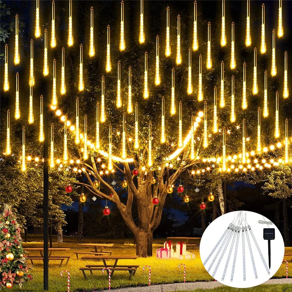 Solar Meteor Shower Rain Lights 8 Tube 30cm 96 leds Led Falling Rain Fairy String Light per la decorazione della festa nuziale dell'albero di natale