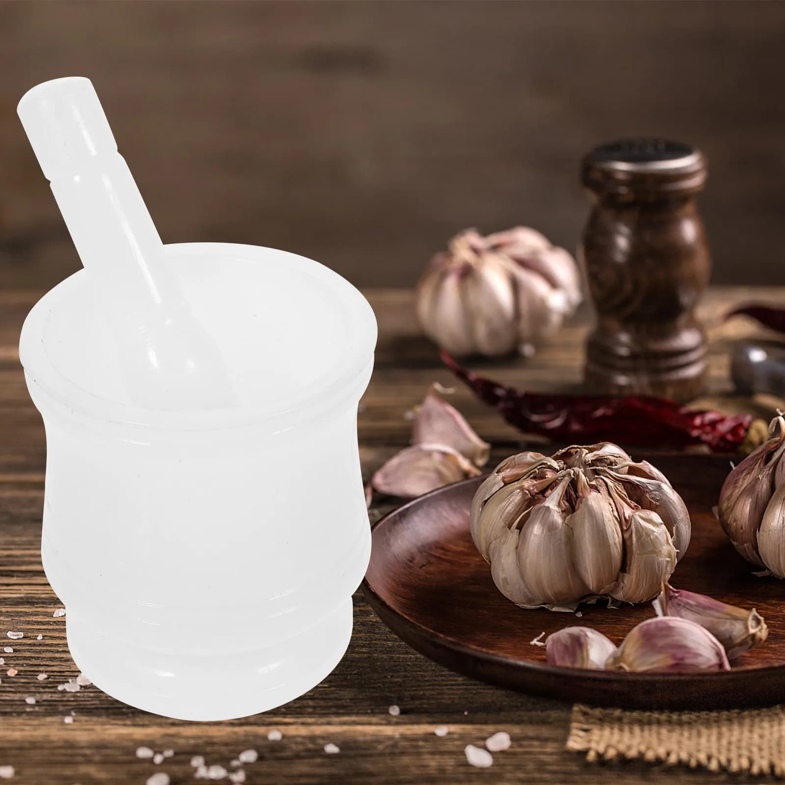 Set di Mortaio e Pestello in PP Resistente alla Ruggine, Ciotola per Macinare Spezie, Erbe, Aglio, Utensile da Cucina per Uso Domestico