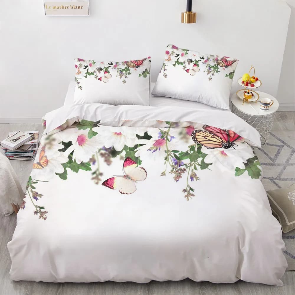 3D Semplice Farfalle Volanti Biancheria da Letto Bianco Piumino Set di Biancheria da Letto Completo Queen King Size 220x240 cm Set Copripiumino Tessili per la Casa