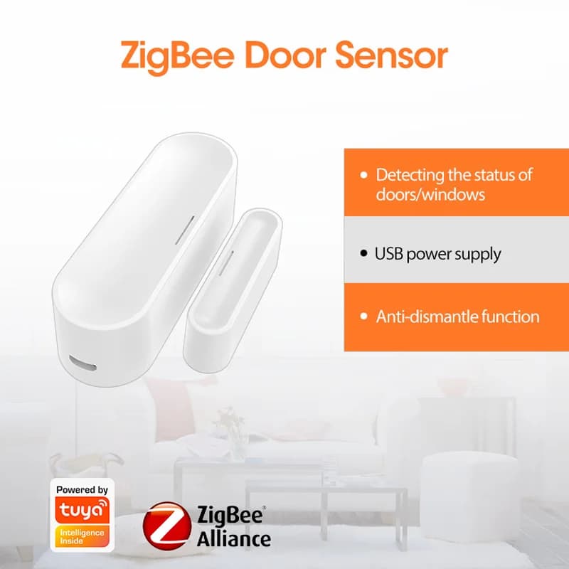 Sensore Antifurto Intelligente ZigBee per Porte e Finestre, Alimentato USB con Batteria al Litio, Rilevatore Magnetico per Porte con Rilevamento Intelligente