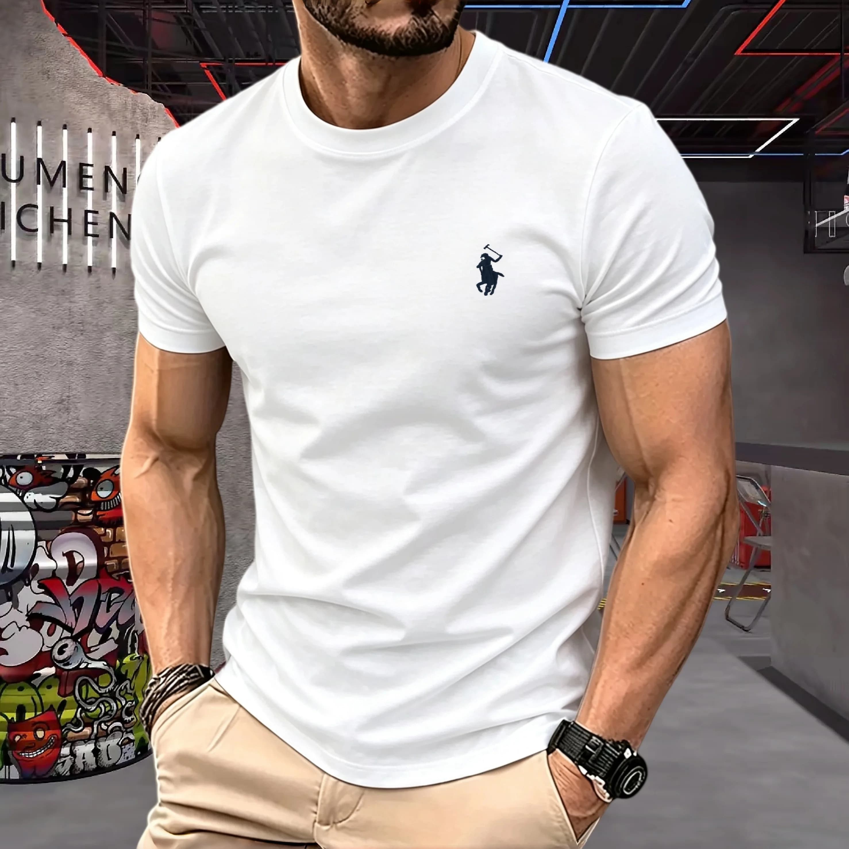 T-shirt da golf da uomo di lusso con logo ricamato, girocollo a maniche corte, 100% cotone puro, di alta gamma, moda estiva 2026